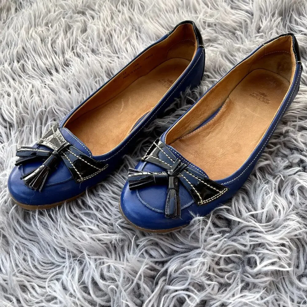 Peter Millar Leather Moccasins Golf Flats Driving Shoes Womens 7.5 Blue Tassels - Picture 3 of 11